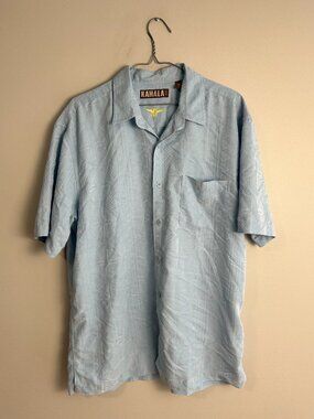 Kahala 1936 Jacquard Hawaiian Shirt Men's Large Light Blue Aloha Camp Shirt